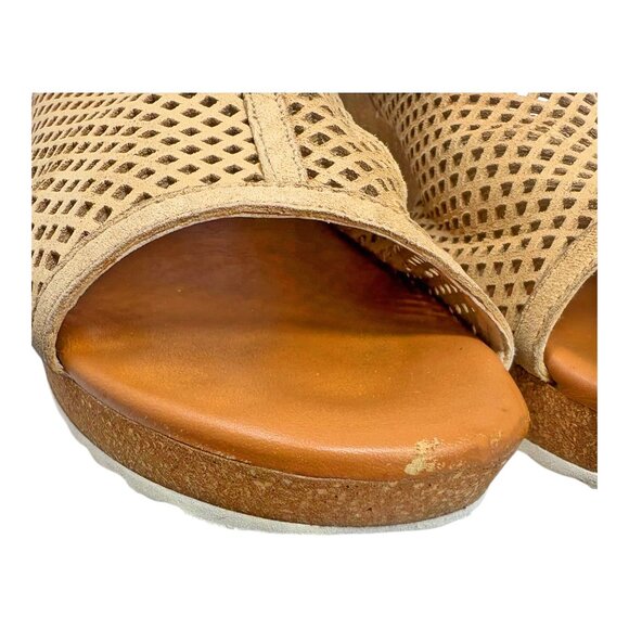 Paul Green Cleo Tan Perforated Suede Cork Wedge Sandal - Picture 9 of 12